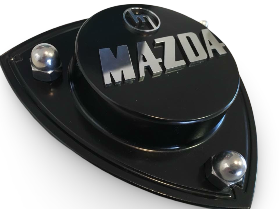 Black Billet Alloy Rx2 Strut Top with Raised M MAZDA polished