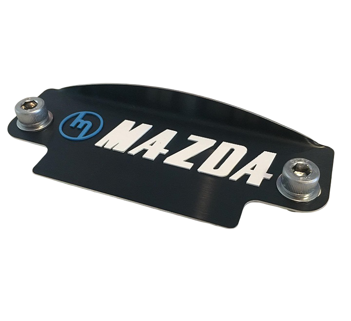 Blue M White Mazda black plate 12a cover